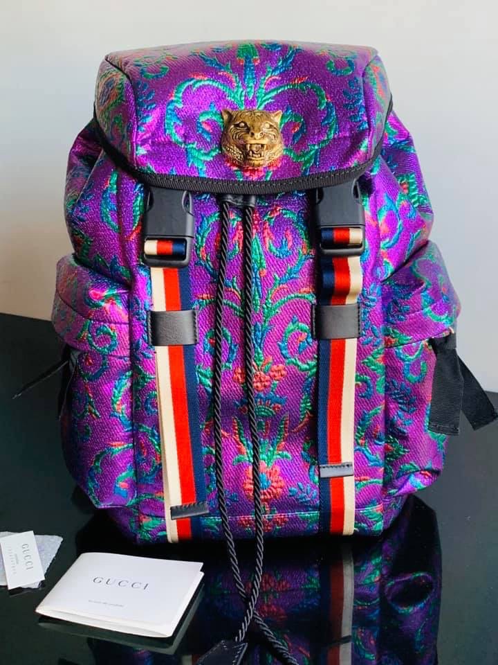 AUTHENTIC GUCCI BAG BACKPACK 466467 PURPLE RUCKSACK EMBROIDERY PURSE